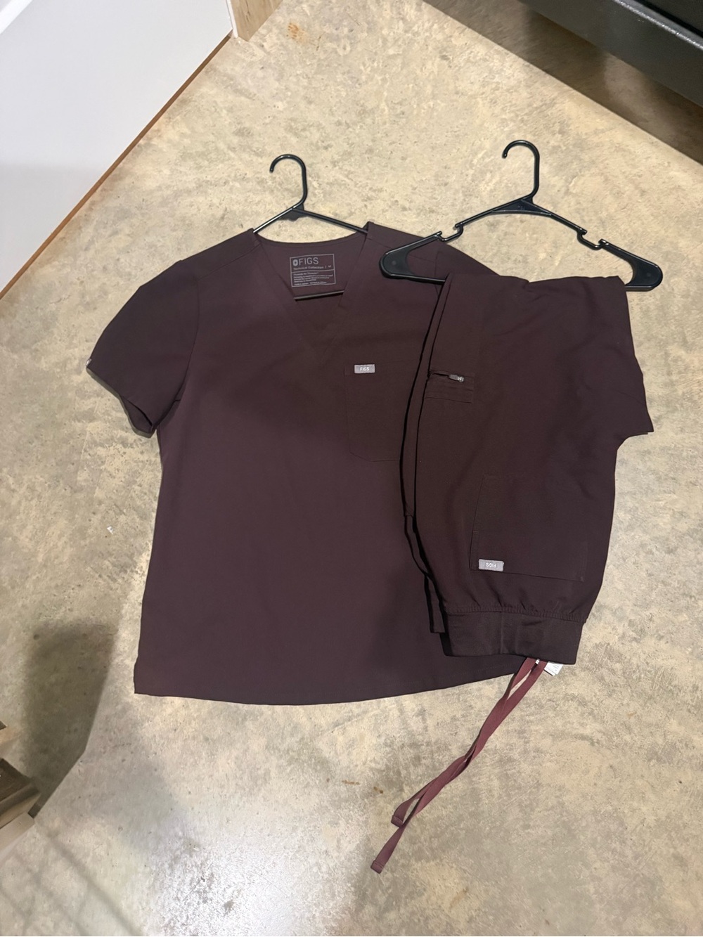 FIGS Women's Scrub Top & Pants Set in Deep Burgundy